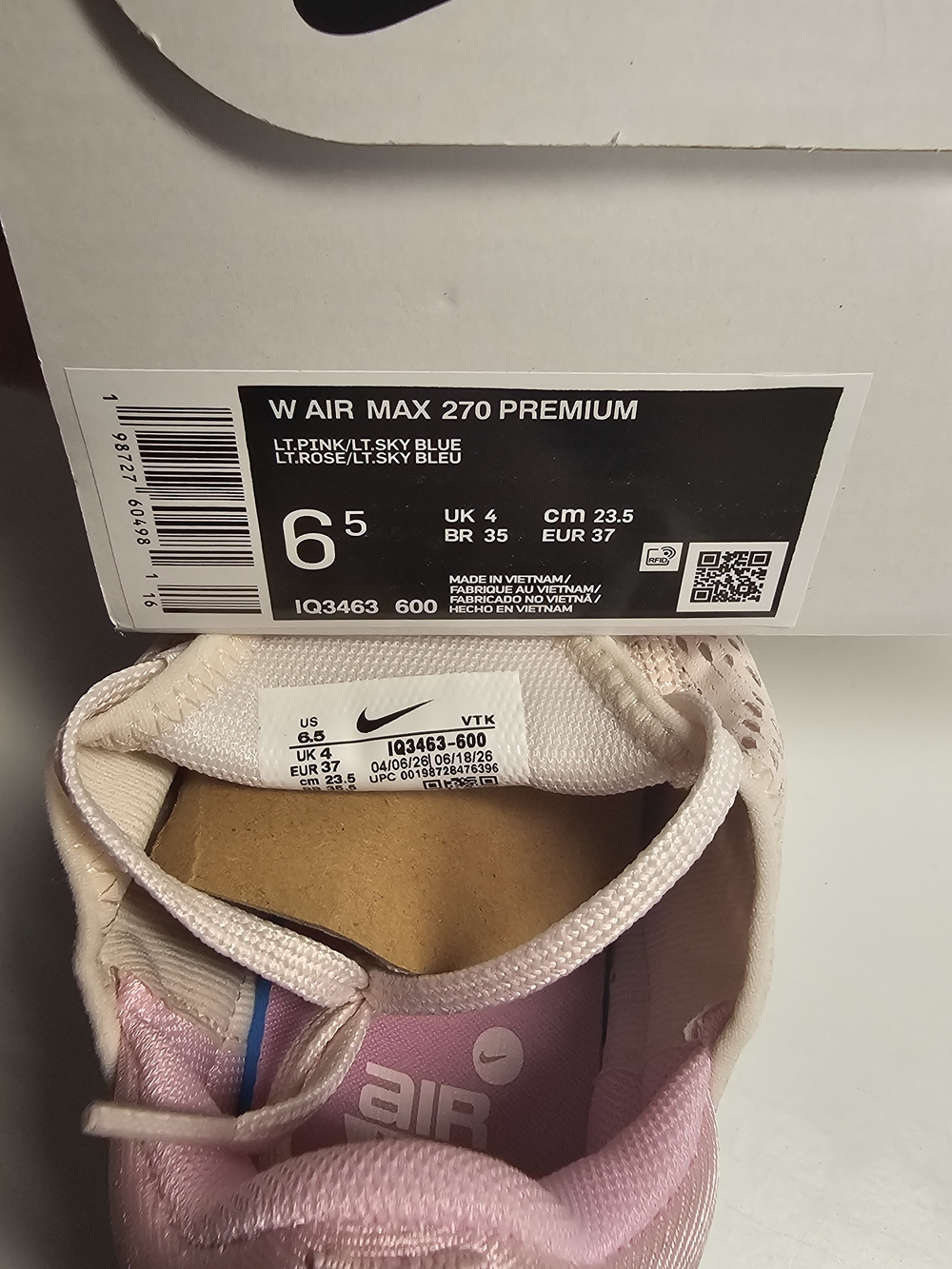 Nike Air Max 270 Women's Running Shoe - Light Pink/Blue New Size 7 - Picture 12 of 12